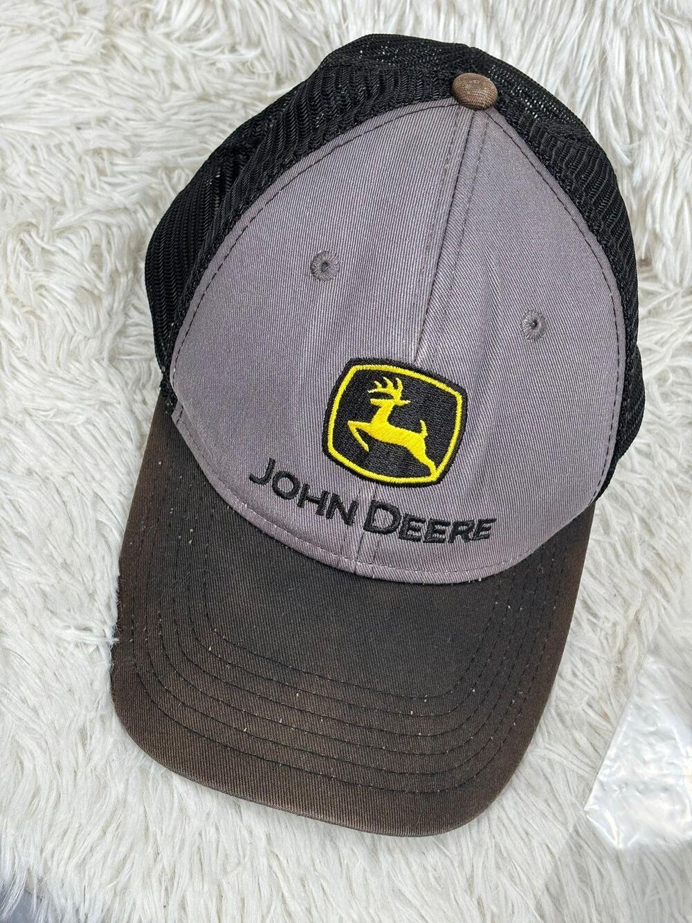 John Deere Hat Cap Snap Back Gray Black Mesh Trucker Deer Logo Mens One Size